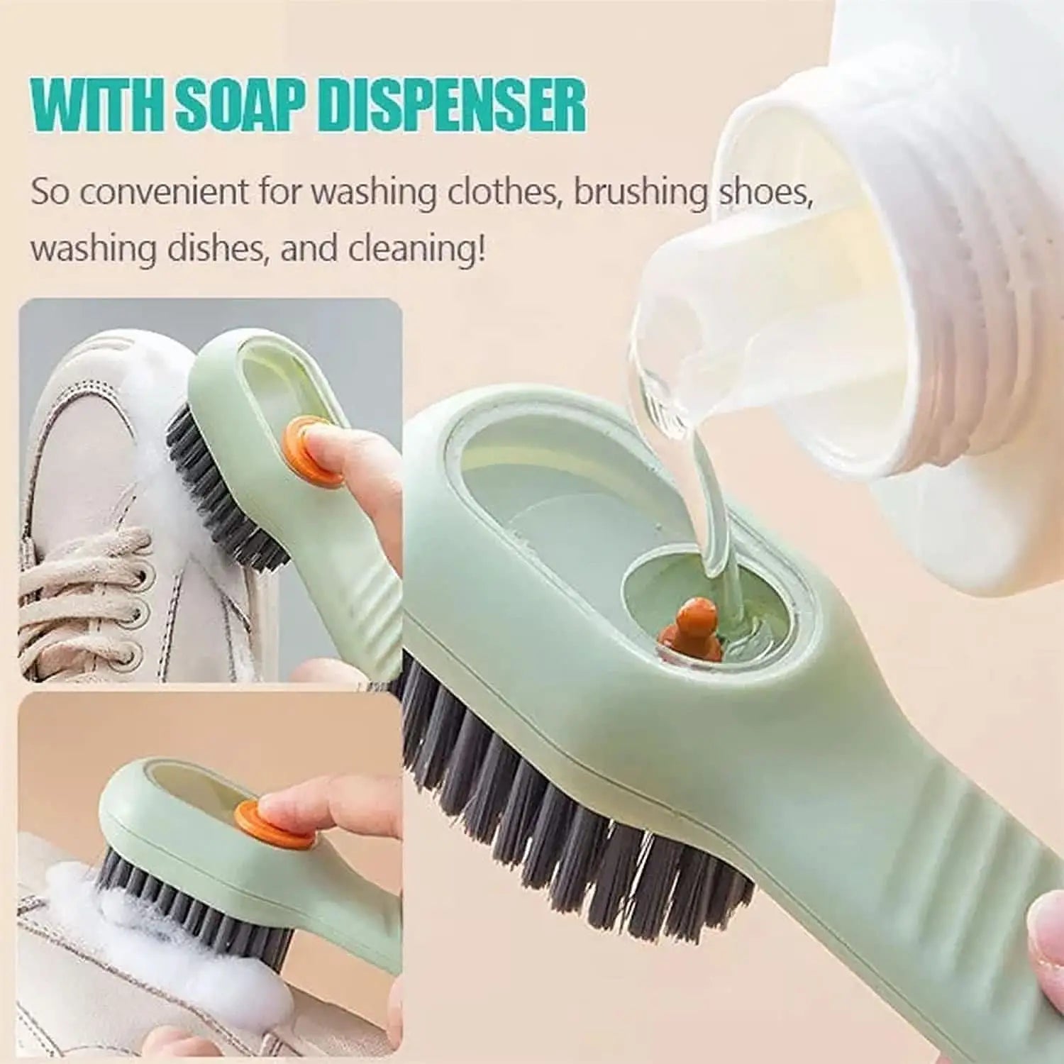 Multifunctional Cleaning Brush with Liquid Soap Dispenser – Shoe & Cloth Scrubber with Handle (1 Pc) HP DD
