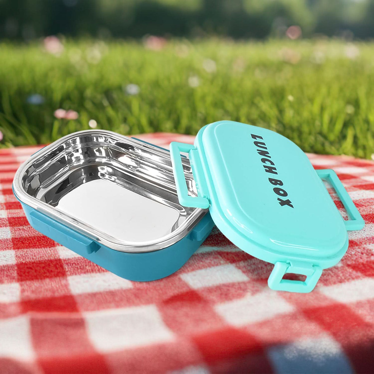 3 In 1 Spicy Bite Stainless Steel Lunch Box With Plastic Small Box  Spoon (1 Set) (Multicolor) HP DD