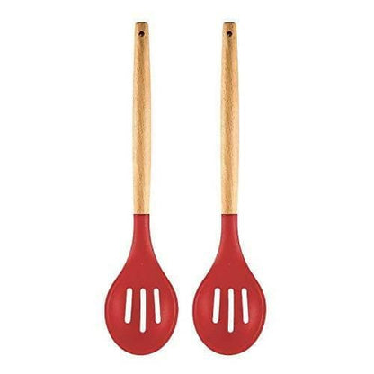 P-Plus International Silicone Cooking Spoon BPA Free 480°F Heat-Resistant Rubber Non-Stick Slotted Spoon for Mixing (pack of 2 , Red) - HalfPe