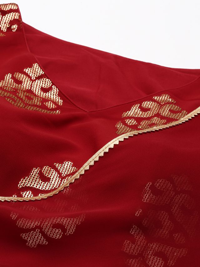 Bollywood Vogue Ready To Wear Maroon Embroidered Georgette Kali Flared Gown