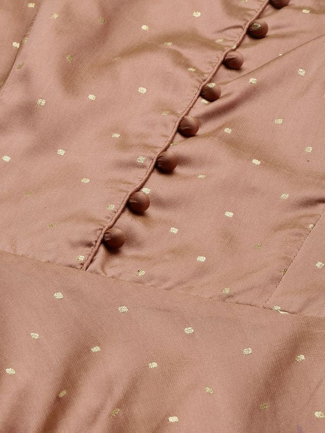 Bollywood Vogue Ready To Wear Peach Jacquard Fit N Flare Dress