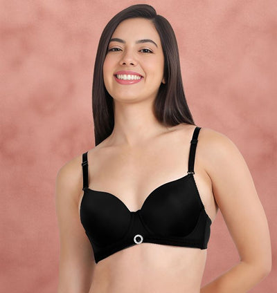 Susie 3/4th coverage Black Beauty Bottom Lace Trim With CharmPadded Adjustable Detachable Multiway Wired Bra