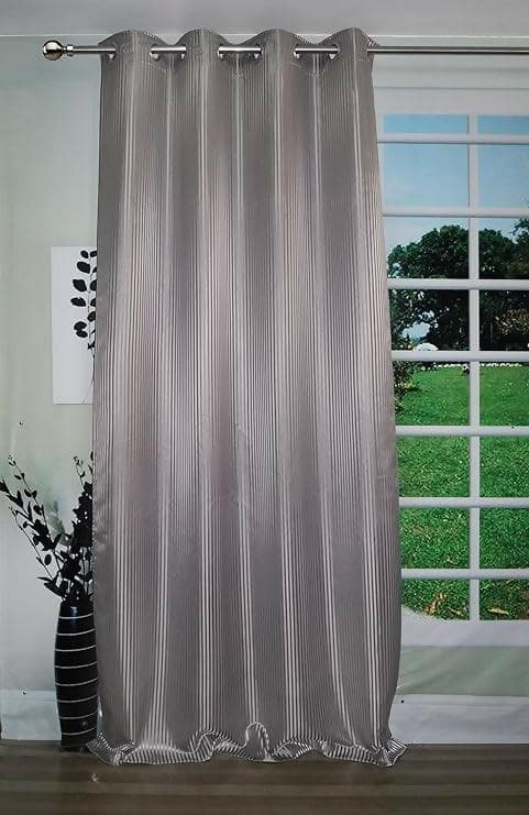 Lushomes Satin Curtains, Grey Satin door curtain Striped, Plain Door Curtain, 7.5 feet curtains with 8 Metal SS Eyelets, 4.5 FT x 7.5 FT (54 x 90 inches, Single pc) - HalfPe