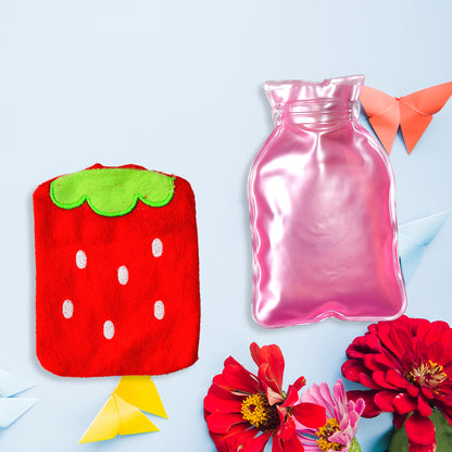 Strawberry Small Hot Water Bag With Cover For Pain Relief Neck Shoulder Pain And Hand Feet Warmer Menstrual Cramps.