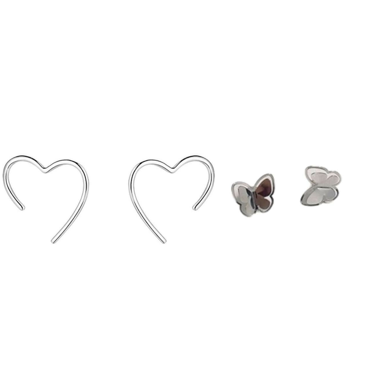 Romantic & Playful Earrings Set Heart and Butterfly Design pinapes
