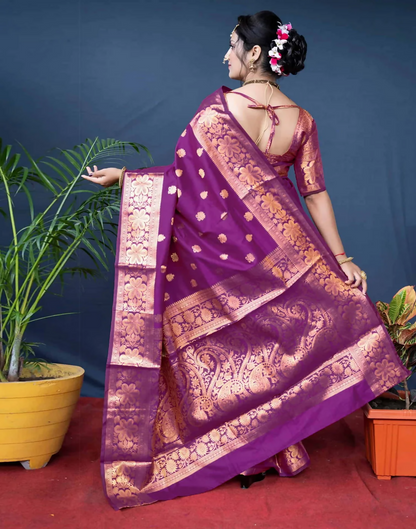 AXONIT Royal Emerald Jacquard Saree with Broad Golden Zari Border & Pallu