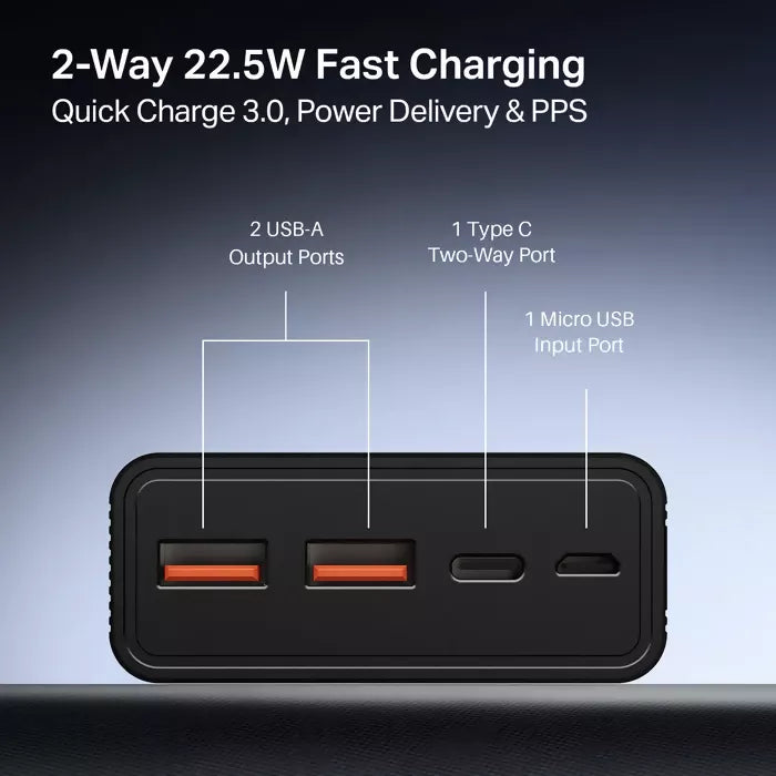 boAt Energyshroom PB400 Powerbank with 20000mAh battery capacity with Smart IC protection(Carbon Black)