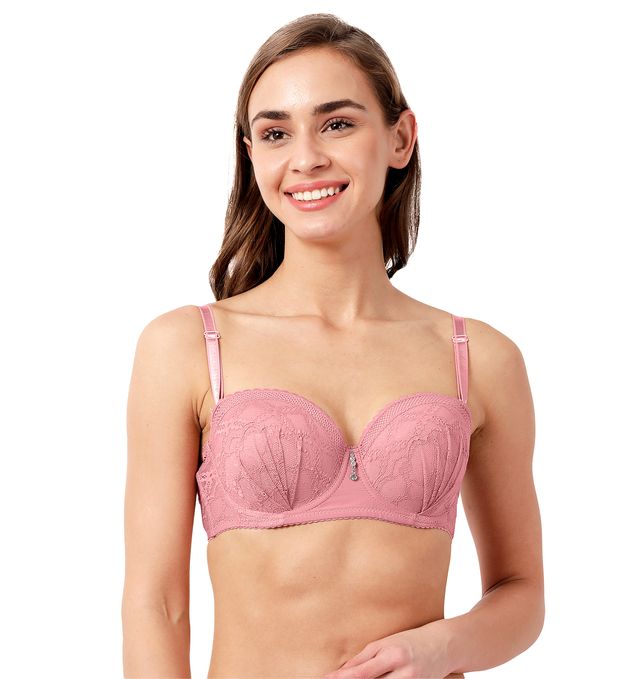 Susie Half Coverage Mauve Lace Detachable Strap Padded Underwire Balconette Adjustable MultiwayBra
