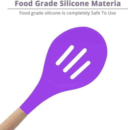 P-Plus International Silicone Cooking Spoon BPA Free 480°F Heat-Resistant Rubber Non-Stick Slotted Spoon for Mixing (pack of 2 , Purple) - HalfPe