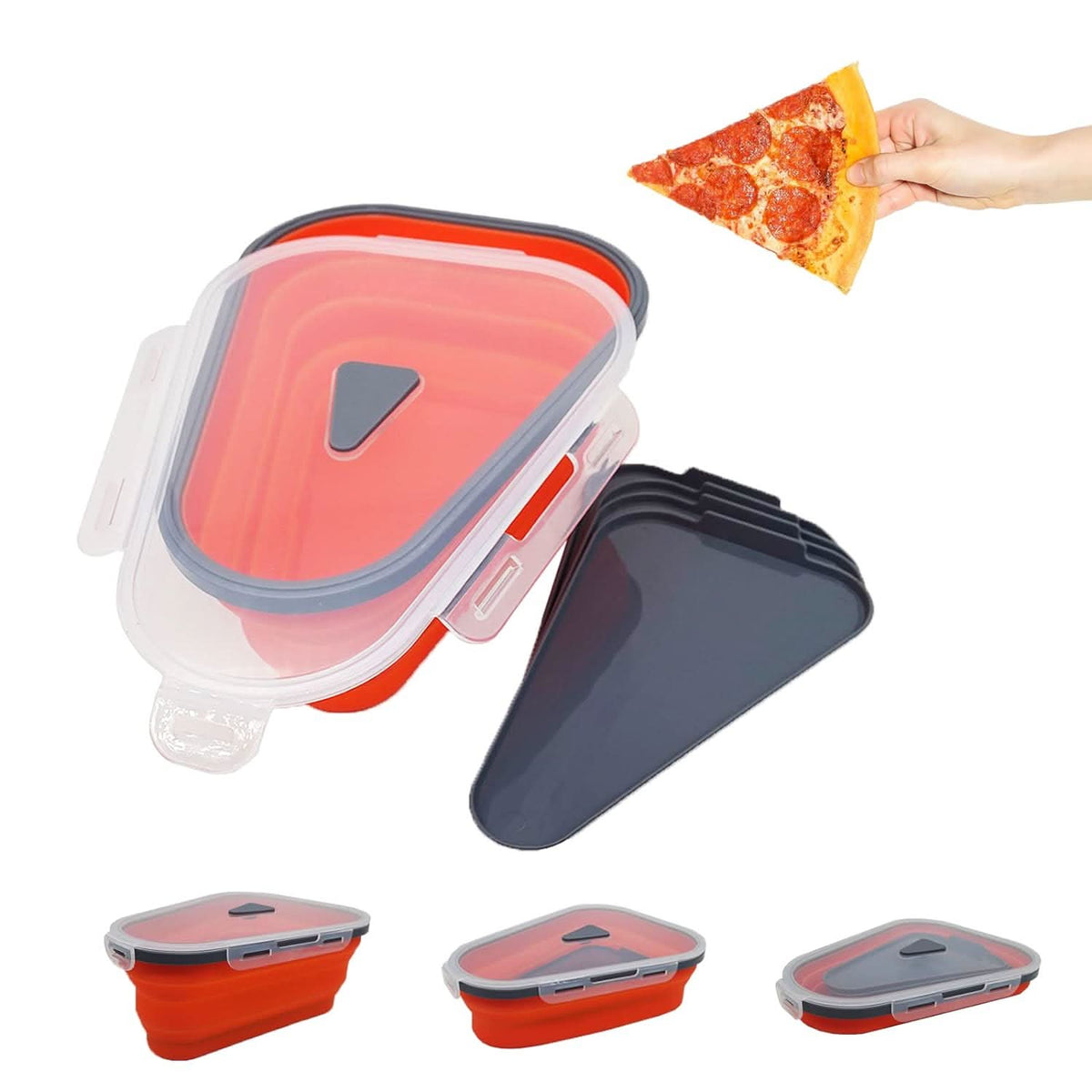 Reusable Pizza Storage Container – Expandable Silicone Holder with 5 Microwavable Serving Trays HP DD
