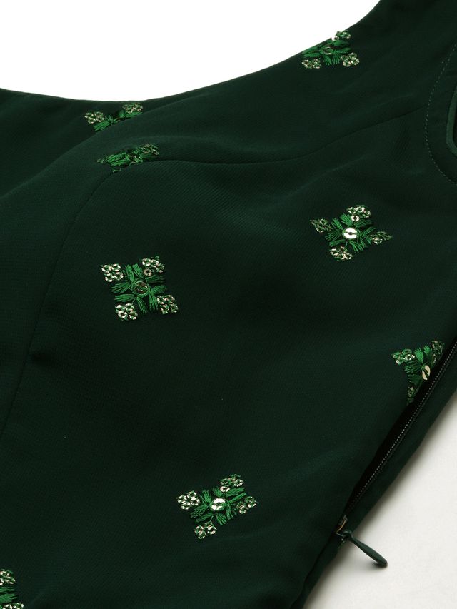 Bollywood Vogue Ready To Wear Green Embroidered Dress