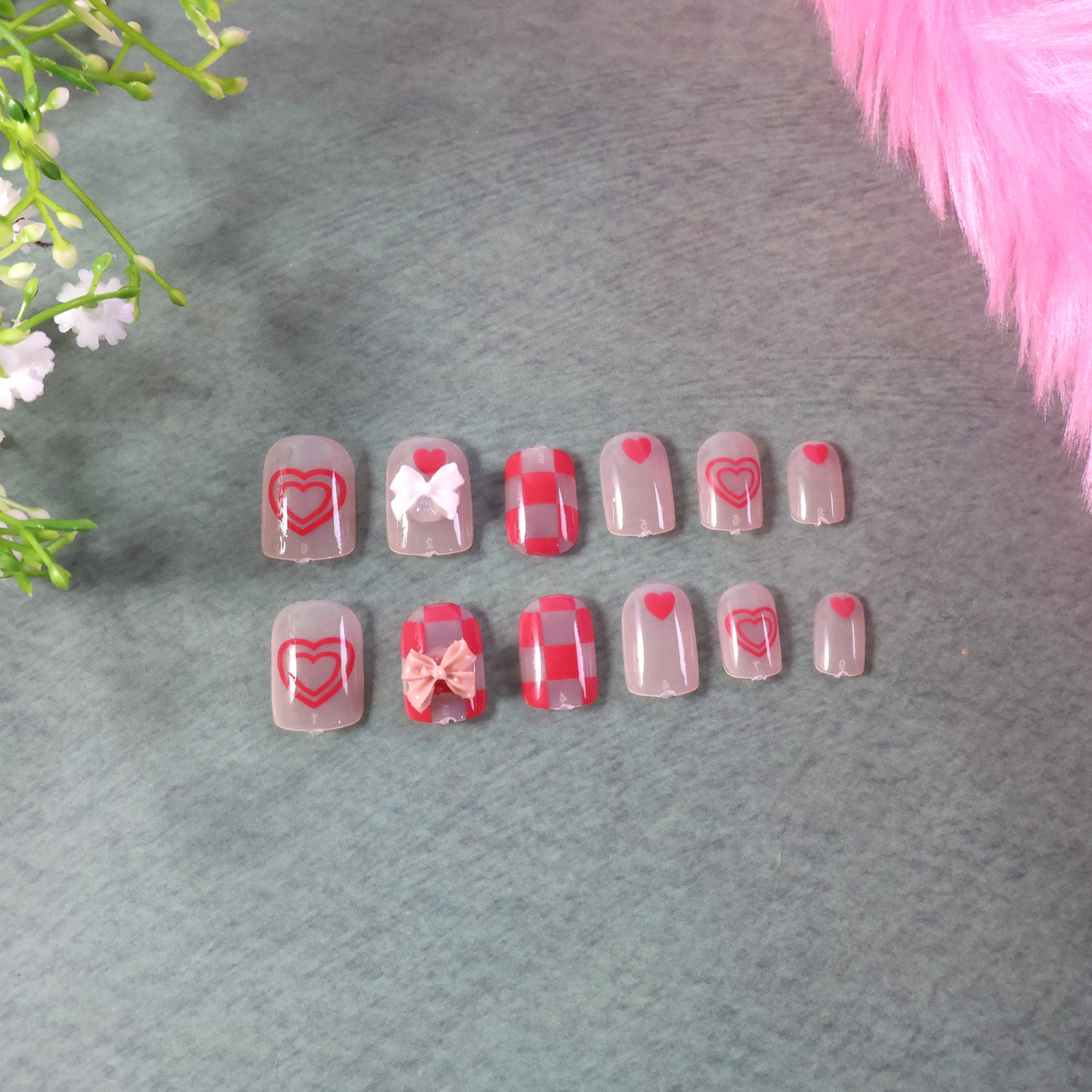 Premium Artificial False Nail Set With Mix Design - (Set)