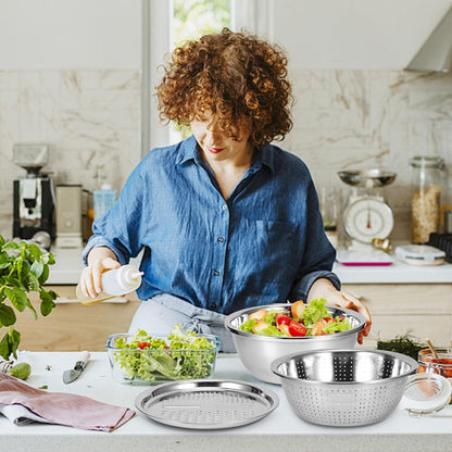3-in-1 Stainless Steel Mixing Straining & Grater Bowl Set Multifunction Kitchen Utensil for Washing, Draining, and Grating Fruits & Vegetables (3 Pc Set)