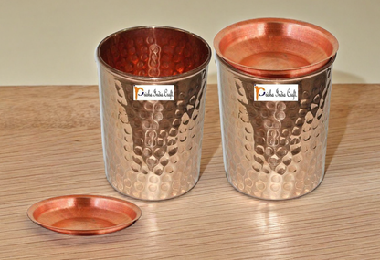 Hammered design copper glass tumbler (set of 2x250ml) | PRISHA INDIA CRAFT