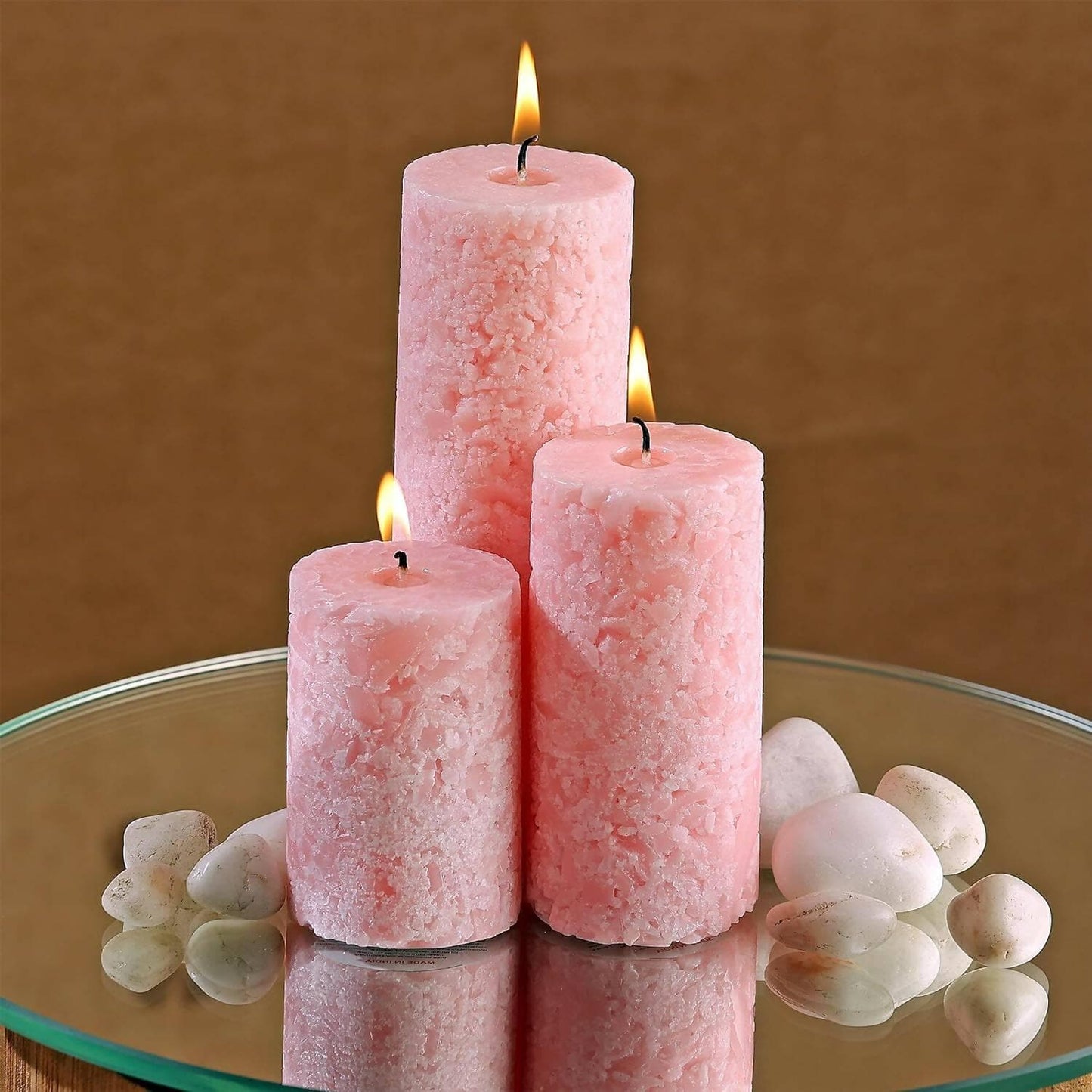 PROSPERRO LUMO Paraffin Wax By Parkash Candles Set Of 3 Fragrance Pillar Candles Marble Finish (Baby Pink - White Sage) - HalfPe