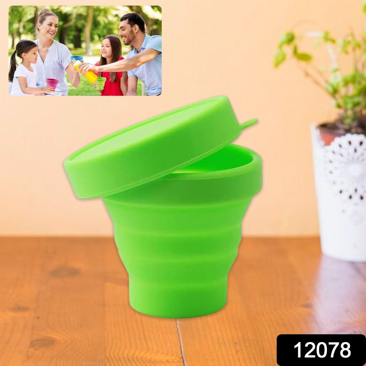 Round Silicone Foldable Glass  Cup Foldable Travel Mug With Lid (1 Pc) HP DD