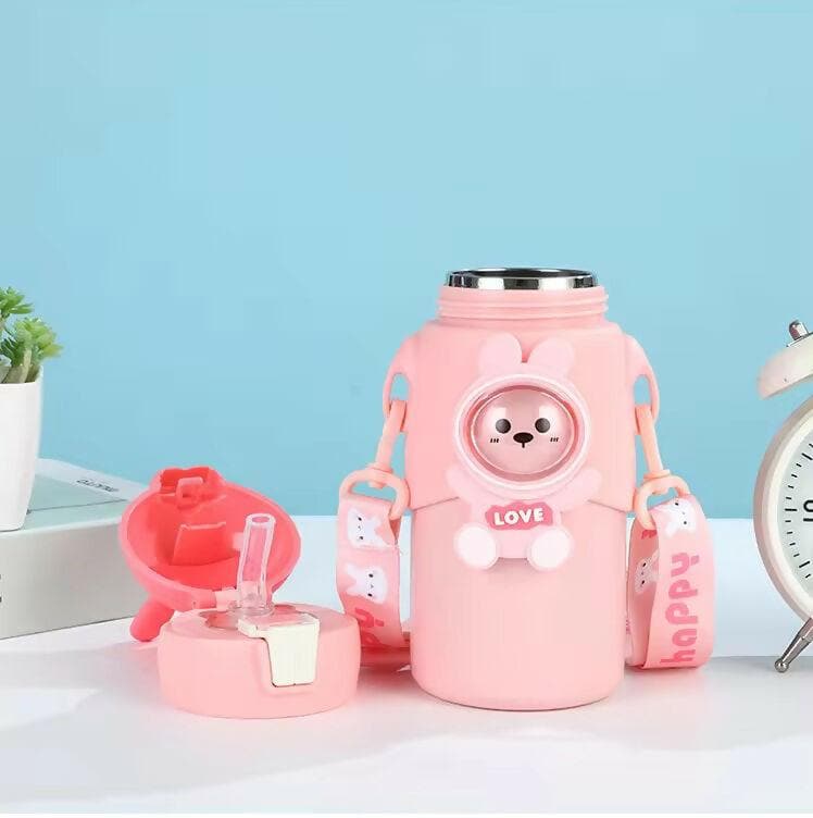 Wk-Cartoon Shape Kids Vacuum Water Bottle 500 ML(Pink) - HalfPe