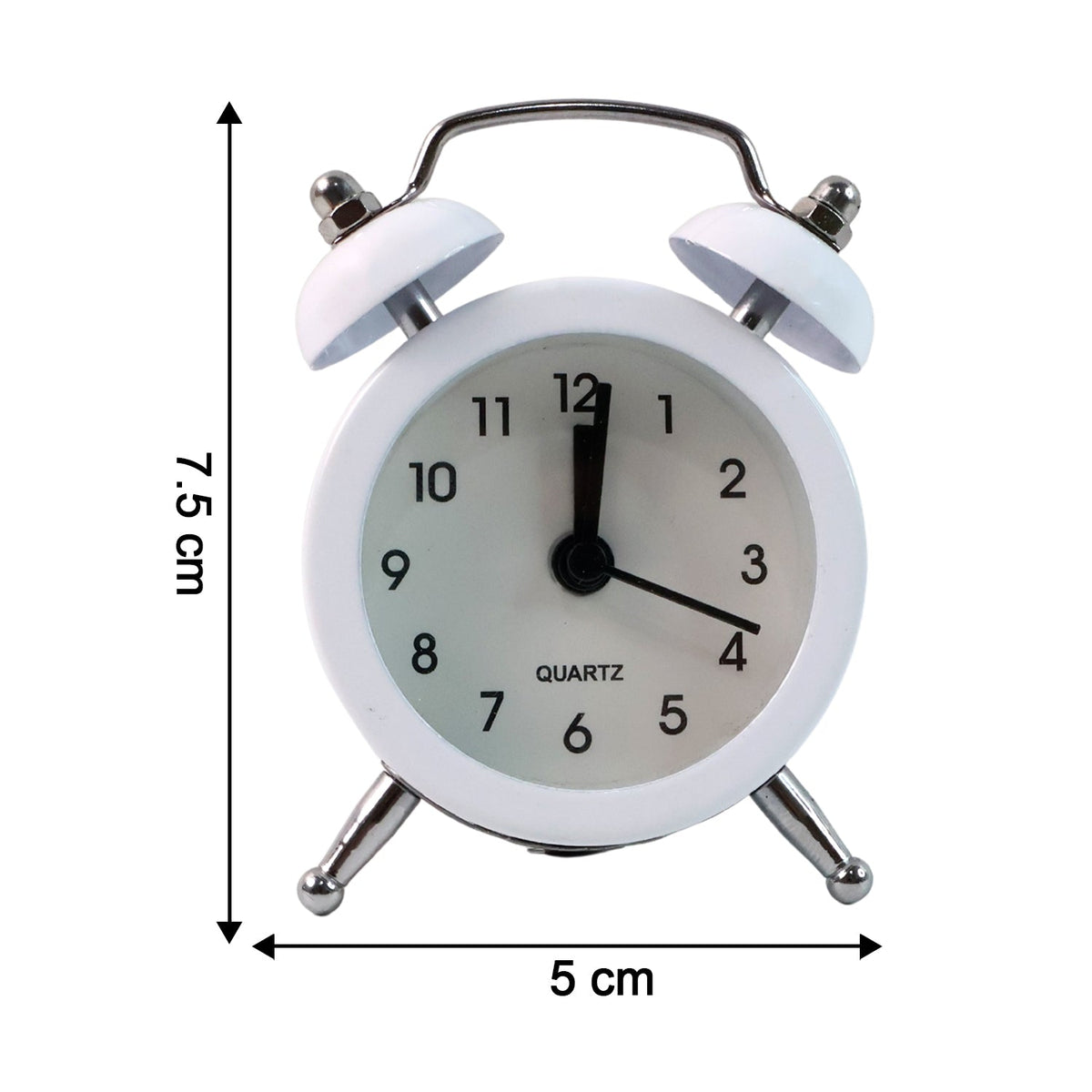 Small Classic Twin-Bell Analog Alarm Clock – Quartz Table Clock with Loud Ringer, Metal Bells & Legs - (1 Pc) HP DD