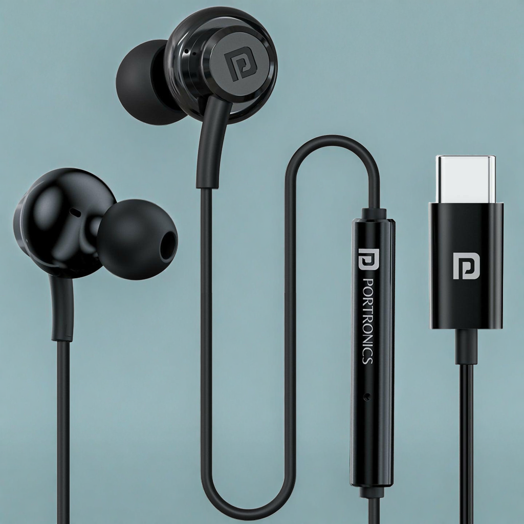Portronics Conch Gamma C Wired Earphone Black