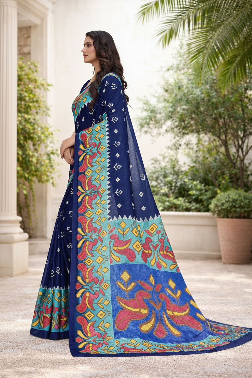 Fancy Kalamkari Crush Crepe Georgette Saree with Elegant Jhalar Border Kalyani silks and sarees
