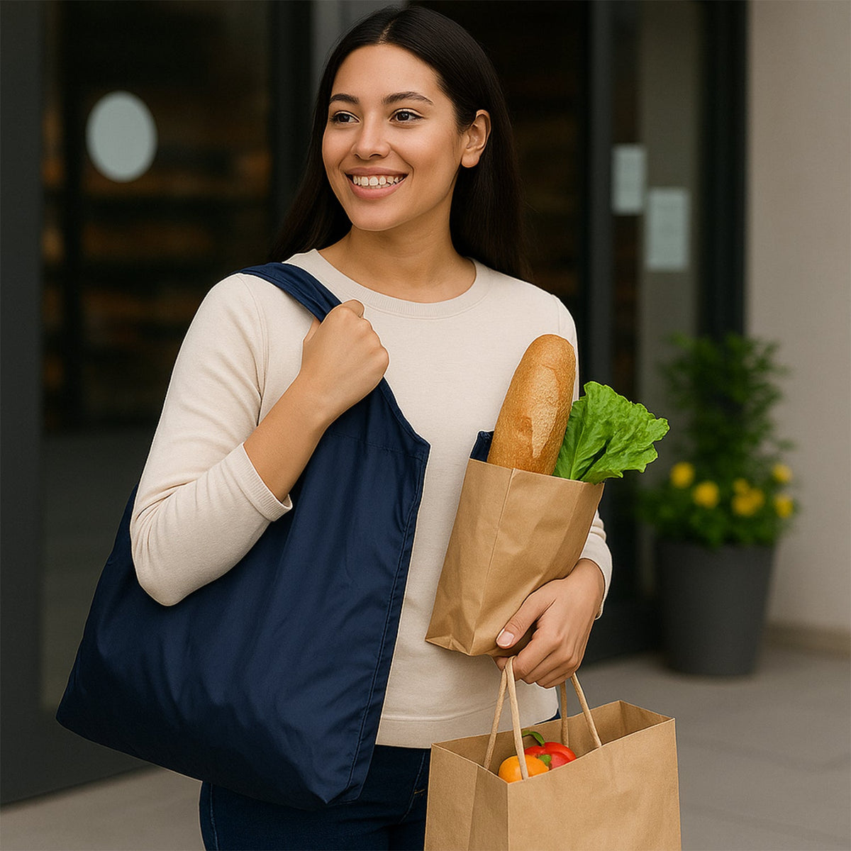 Reusable Grocery Bags With Handles & Washable Reusable Shopping Bags Foldable HP DD