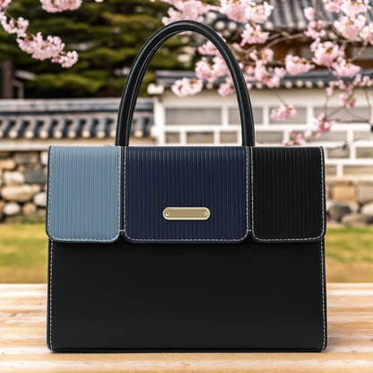 Elegant Striped Flap Top Handle Handbag