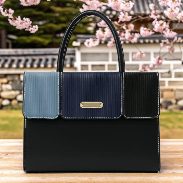 Elegant Striped Flap Top Handle Handbag