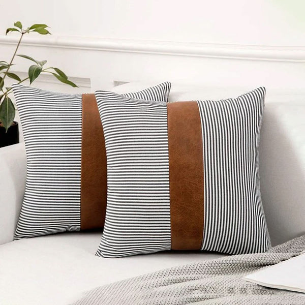 Pillow Covers Leather Cotton Cushion Covers (16 Inch  1 Pair  2 Pc)