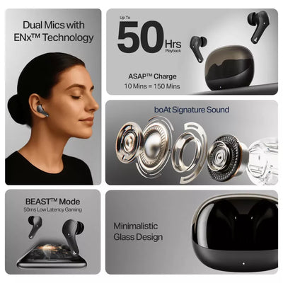 boAt Airdopes Plus 311 TWS Earbuds with 50H Playback, ENx™ Noise Cancellation, ASAP™ Fast Charging, Bluetooth v5.3, Low Latency Mode