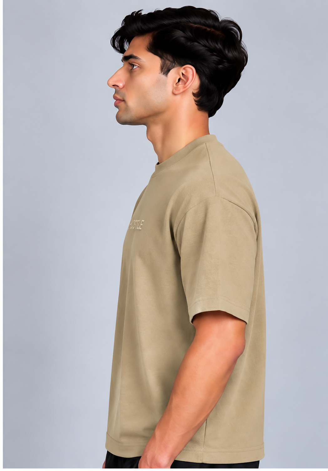 HUSTLE Men's Crew Neck Oversized T-Shirt – Mushroom Beige