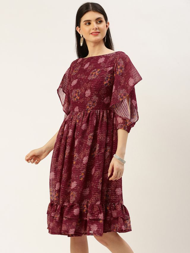 Bollywood Vogue Ready To Wear Wine Georgette Digital Printed Dress