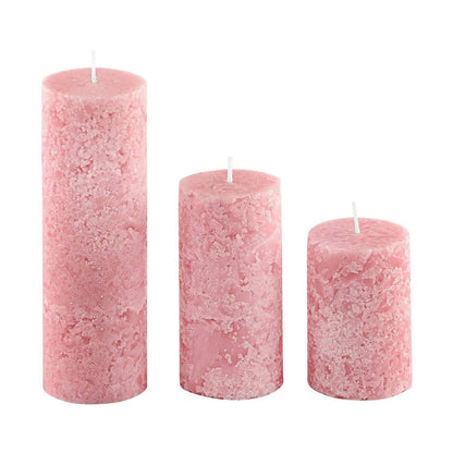 PROSPERRO LUMO Paraffin Wax By Parkash Candles Set Of 3 Fragrance Pillar Candles Marble Finish (Baby Pink - White Sage) - HalfPe