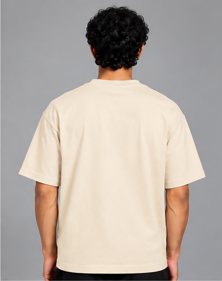 HUSTLE Men's Crew Neck Oversized T-Shirt – Cream(Oversized fit)