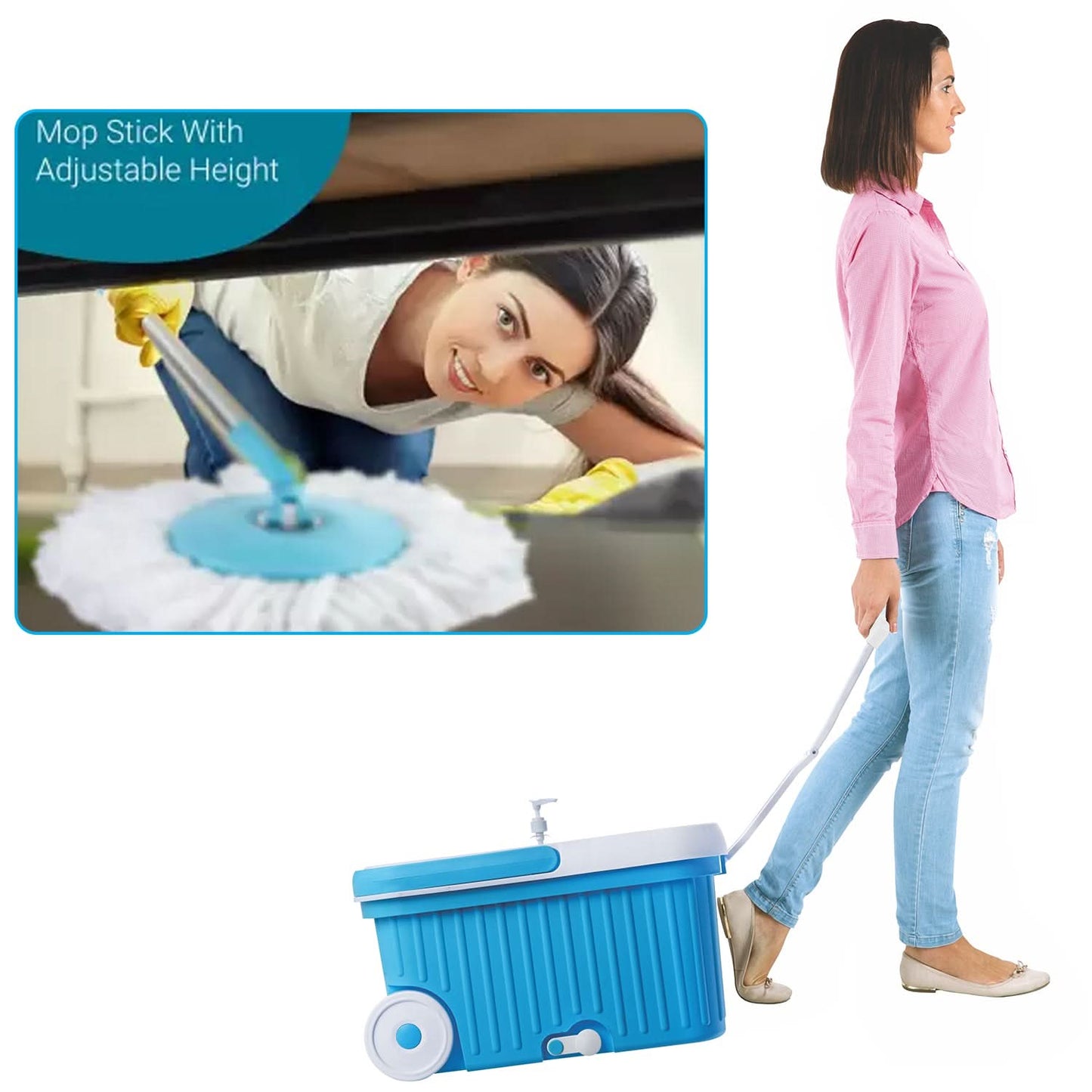 Sporty 360° Spin Mop with Big Wheels & Auto-Fold Handle