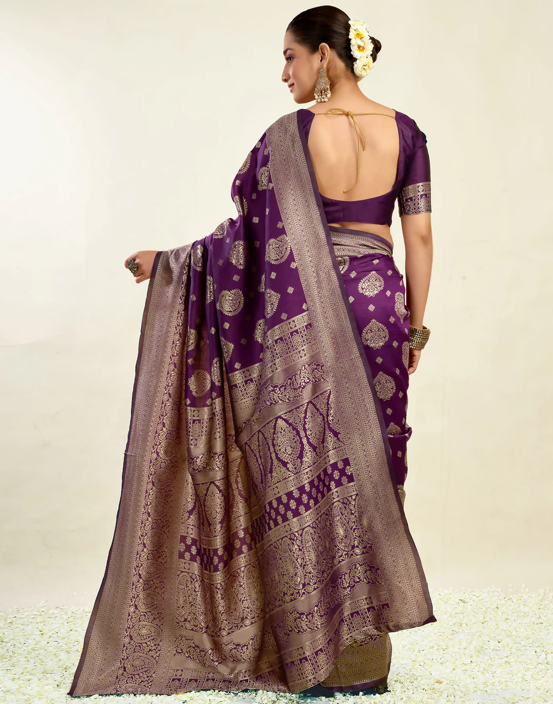 AXONIT Royal Jacquard Saree with Golden Zari Butta & Brocade Border