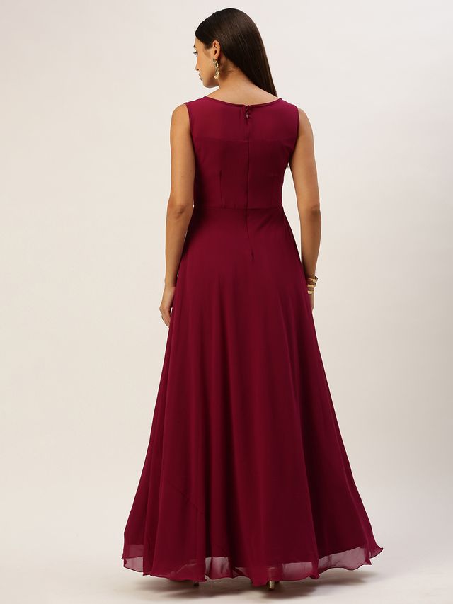 Bollywood Vogue Ready To Wear Magenta Georgette Embroidered Boat Neck Gown
