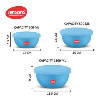 Microwave Bowl Set,Stainless Steel 3 pcs (600 ml + 800 ml + 1300 ml,Blue) - HalfPe