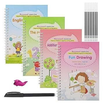 Magic Practice Copybook, (4 BOOK + 10 REFILL+ 1 pen +1 grip, 2 sets) - HalfPe