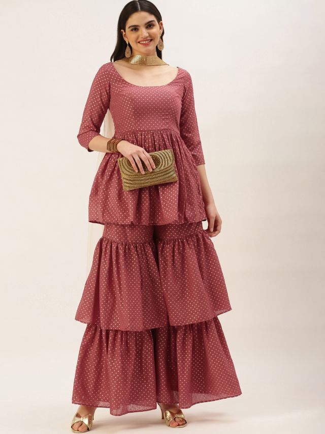 Bollywood Vogue Ready To Wear Maroon Nylon Jacquard Gharara Set