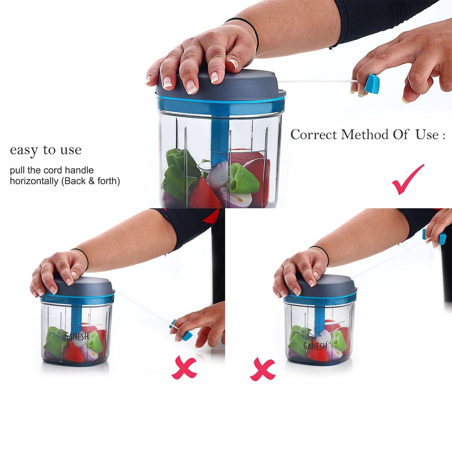 Ganesh XL Master Chopper – Jumbo 900ml with 5 Stainless Steel Blades