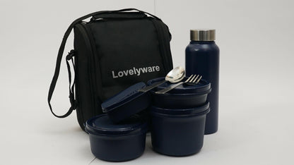 Office Lunch Box -5 Lunch Box (600ml, 400ml, 300ml, 150ml Container With Bottle 750ml With Spoon & Fork With Pickle Storage) - HalfPe