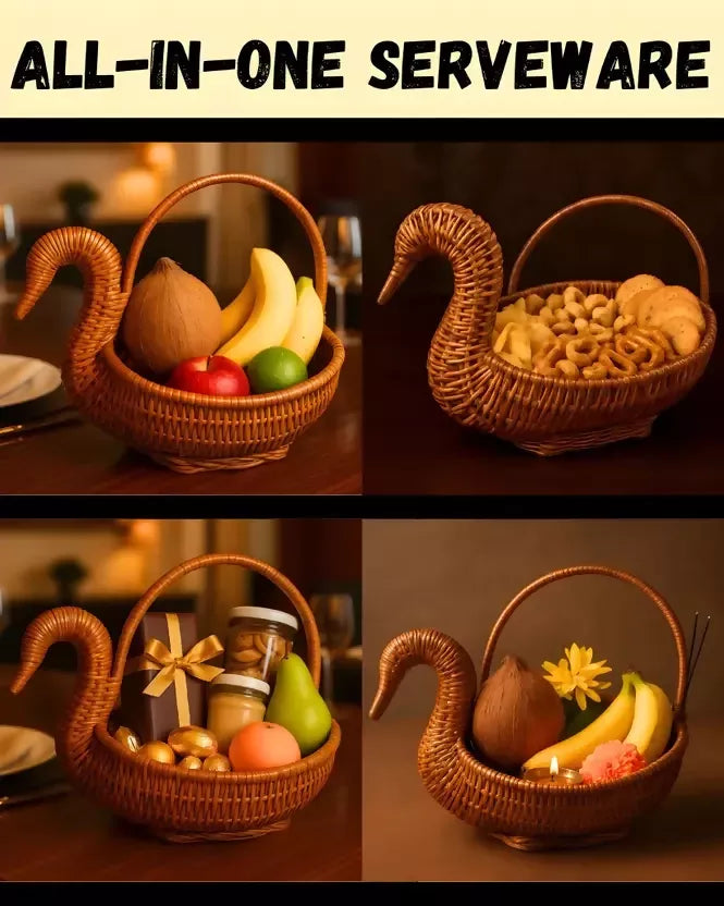The Taurus Threads Swan-Shaped Bamboo Fruit & Vegetable Basket – Gold JPS PRODUCTS (ACHSA)