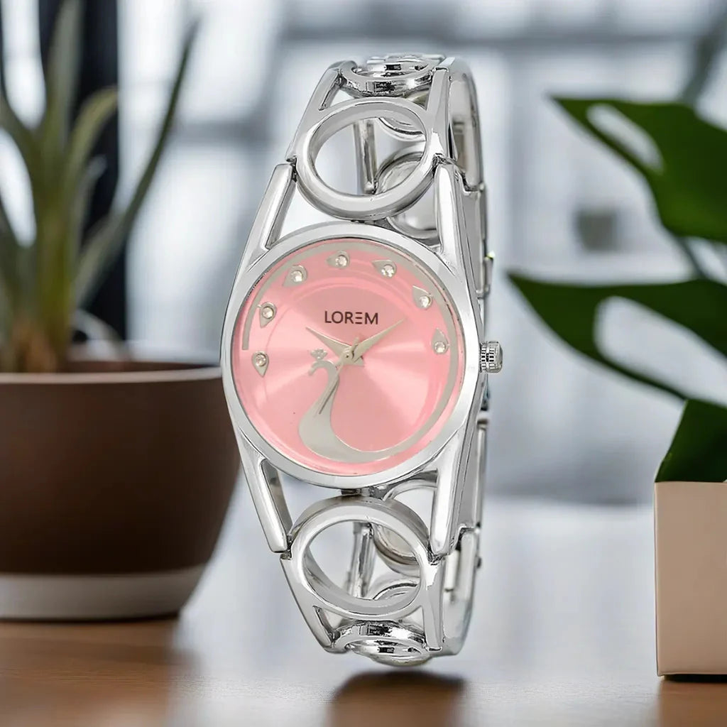 LOREM Pink Peacock Design Analog Watch For Women LR233