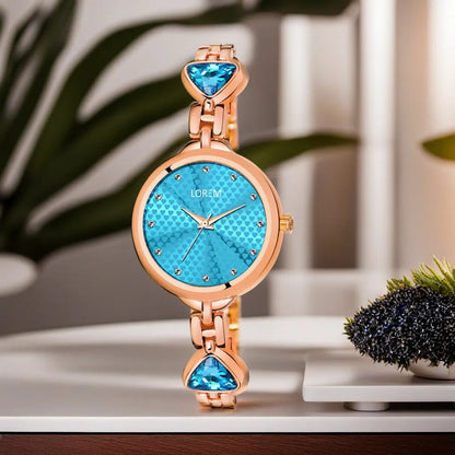 LOREM Blue Diamonds Studded Analog Watch For Women LR281