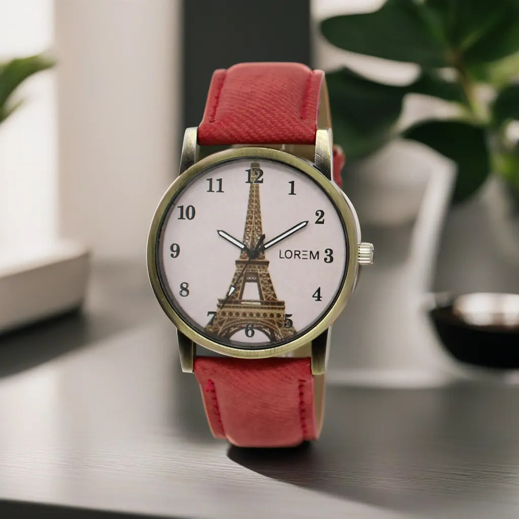 LOREM Pink Eiffel Tower Analog Watch For Women LR230