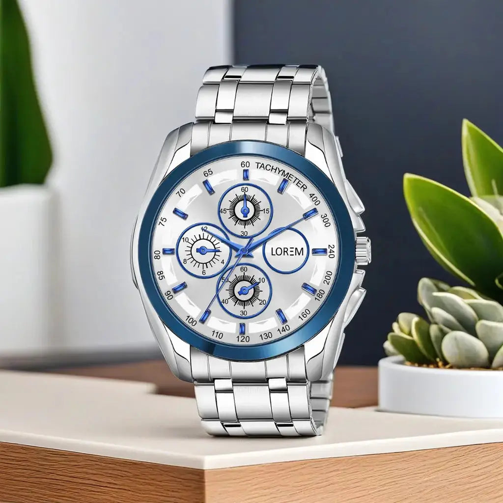 LOREM Blue & Silver Dummy Chronograph Metal Analog Watch For Men LR117 LOREM