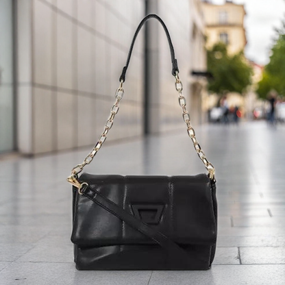 Luxe Quilted Chain Shoulder Bag (Black)