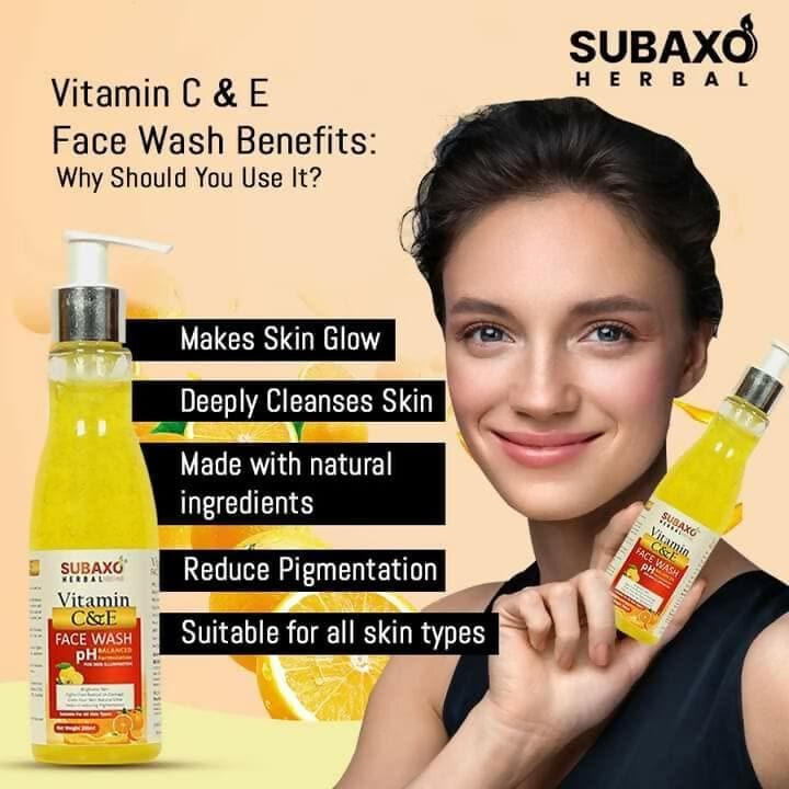 SUBAXO Vitamin C & E Herbal Face Wash(200 ml) & Charcoal Face Wash(100 ml) Combo - HalfPe