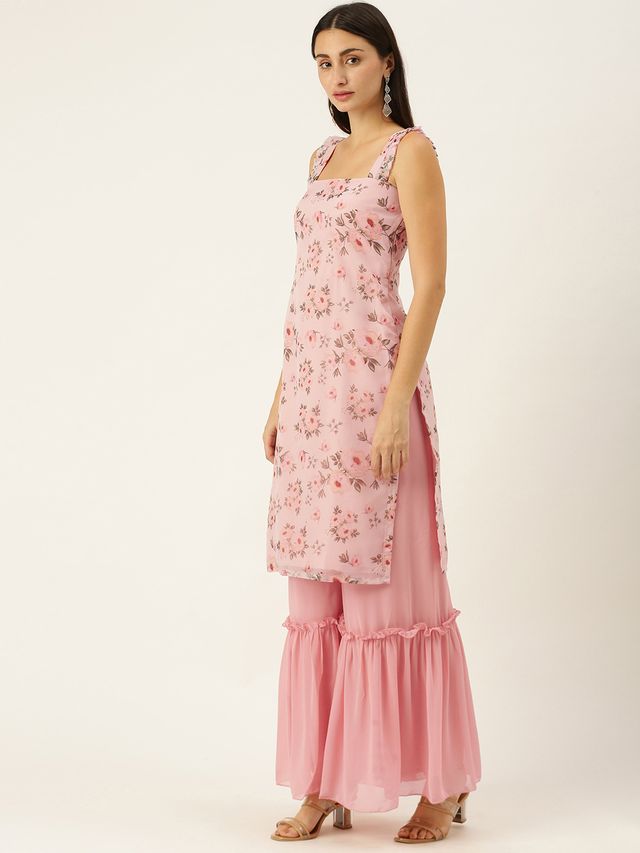 Bollywood Vogue Ready To Wear Pink Digital Printed Organza Kurta Set