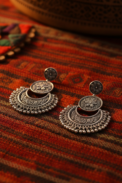 Afghani Tribal Oxidized Dangler Earrings for Girls & Women(Silver,1) SUPER